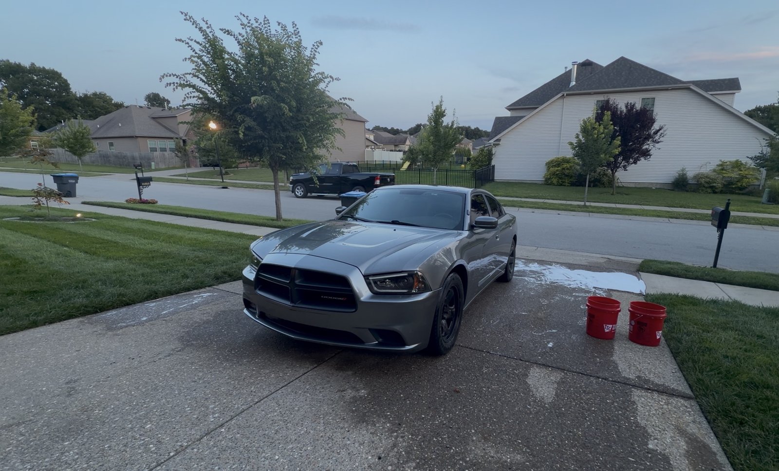 Dodge Charger pre-wash, evening