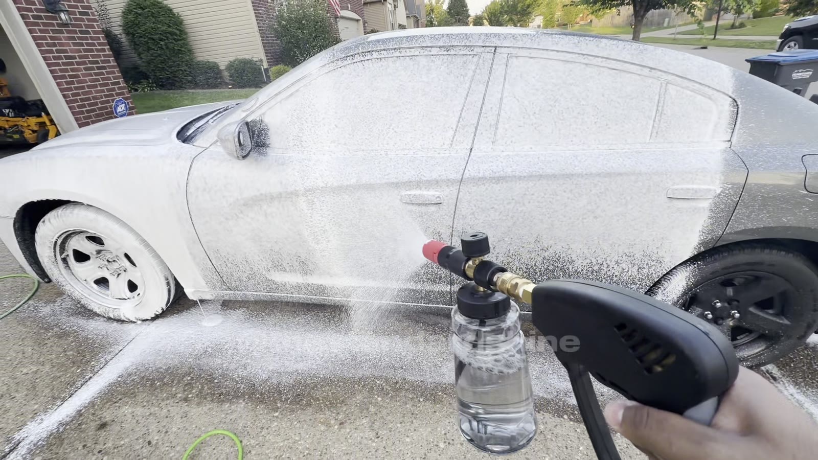 Snow foam pre-wash on a Dodge Charger